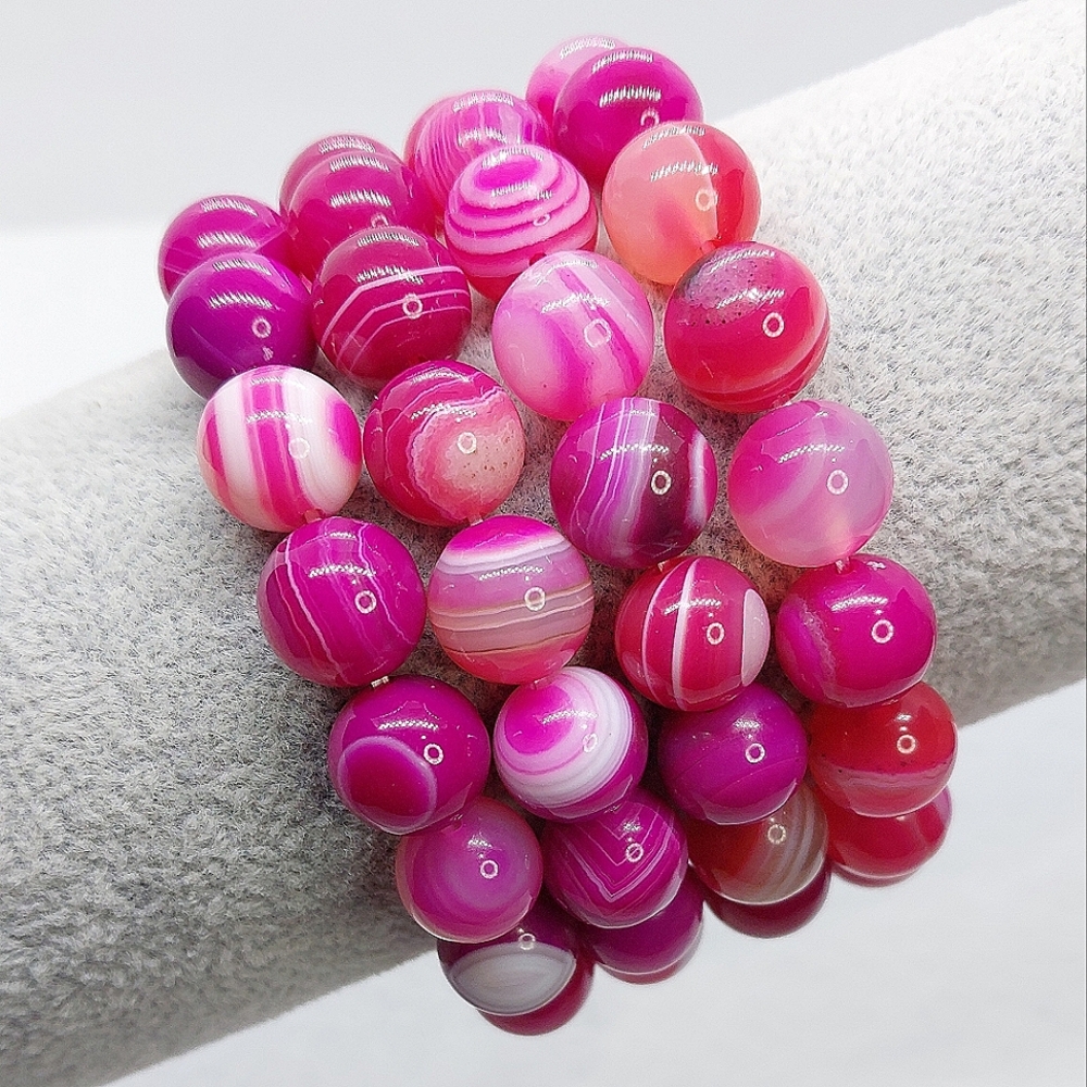 🩷 10mm Hot Pink Banded Agate Bracelets